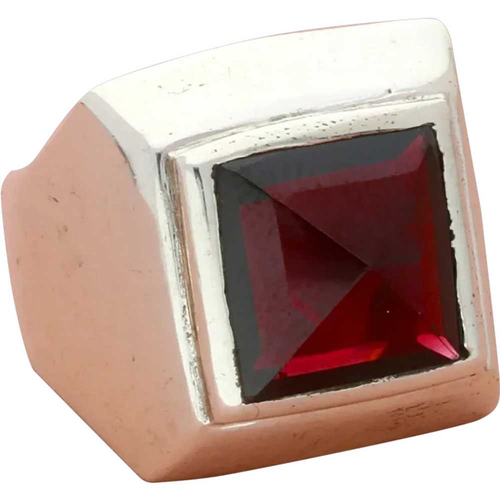 Sterling Silver Mens Faceted Pyramid-Cut Red Garn… - image 1
