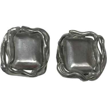 Large Angular Rectangle Clip-on Earrings with Cur… - image 1