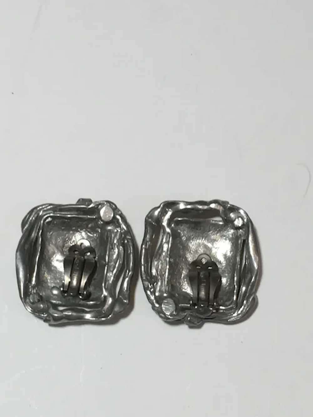 Large Angular Rectangle Clip-on Earrings with Cur… - image 2