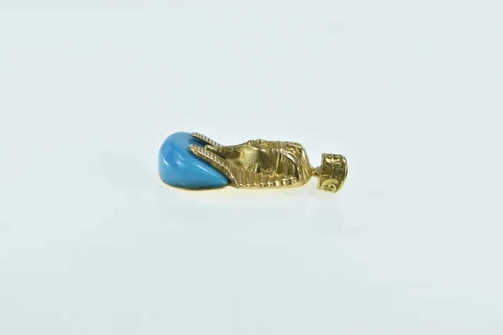 18K Turquoise Pharaoh Ancient Egyptian Motif Char… - image 3