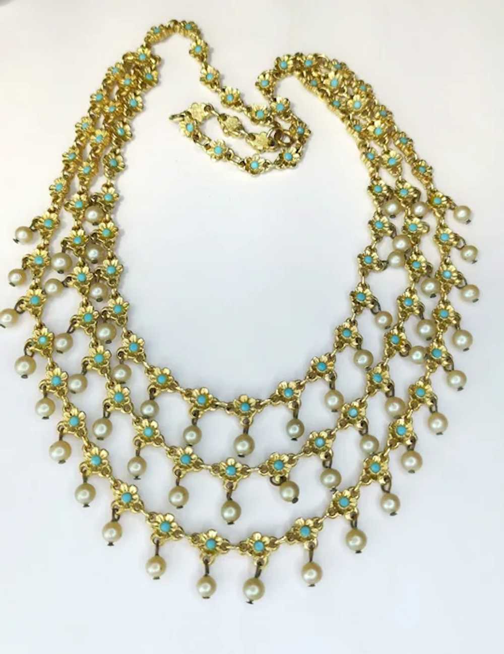 Vintage 1950s Tiered Necklace Turquoise Faux Pear… - image 7