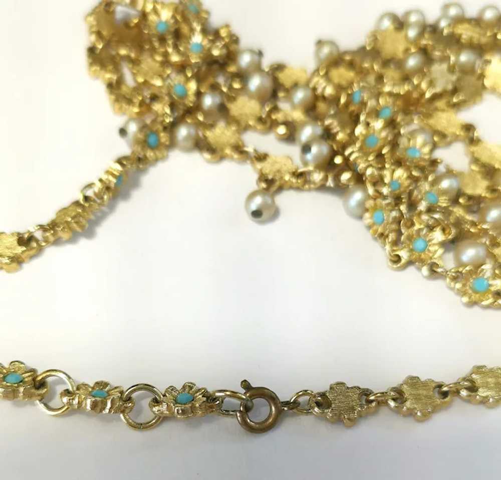 Vintage 1950s Tiered Necklace Turquoise Faux Pear… - image 8