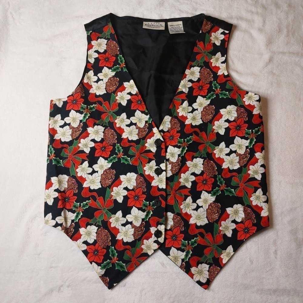 Basic Editions Holiday Button Front Vest Women's … - image 1