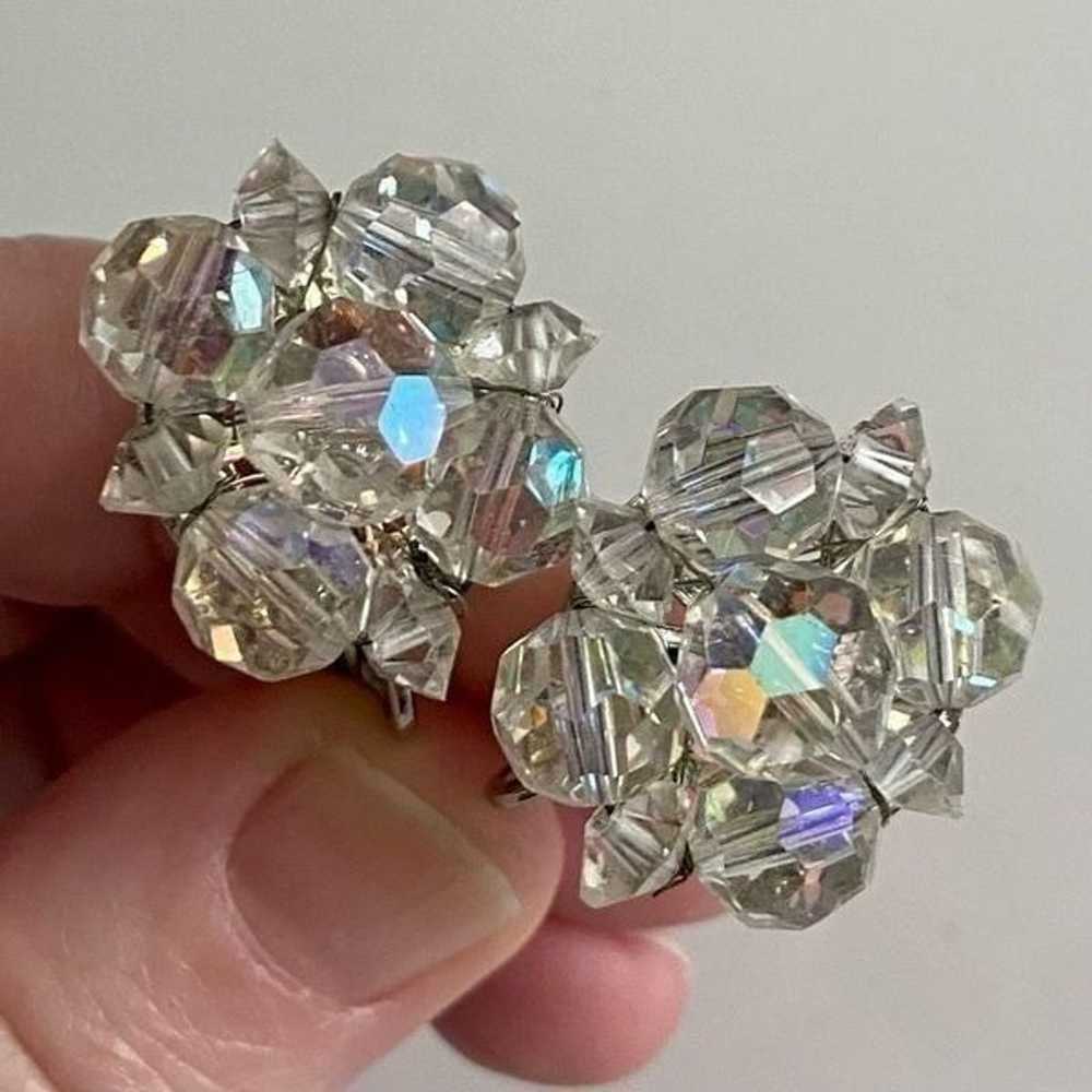 Vintage AB Crystal Clear Aurora Borealis Clip On … - image 3