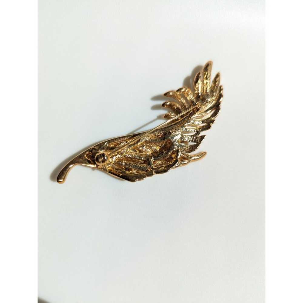 ROMAN Vintage Brooch Womens Gold Tone Feather Rhi… - image 3