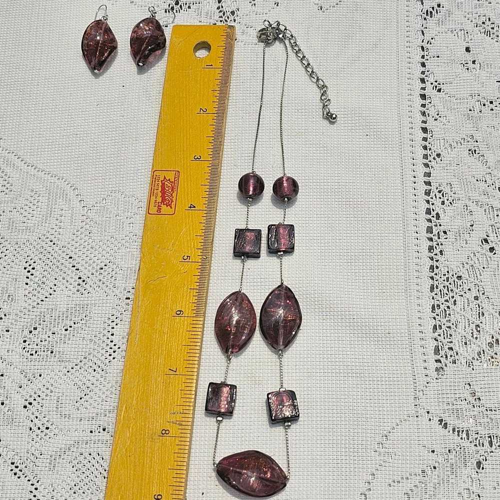 Vintage Purple Glass Bead Necklace And Ear Rings - image 5