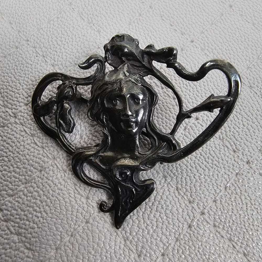 Sterling Silver Art Nouveau Figural Bust Brooch 9… - image 6
