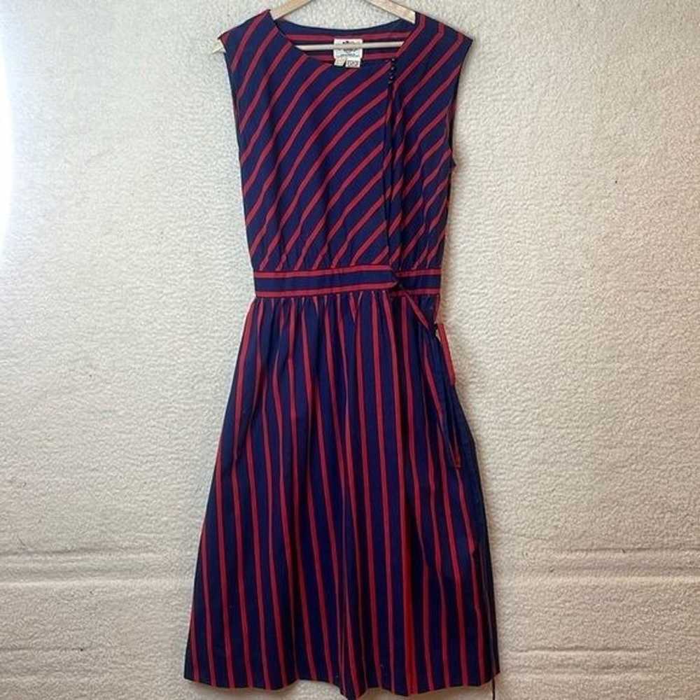 Vintage Lanz Womens Red Blue Stripe Pleated Wrap … - image 1