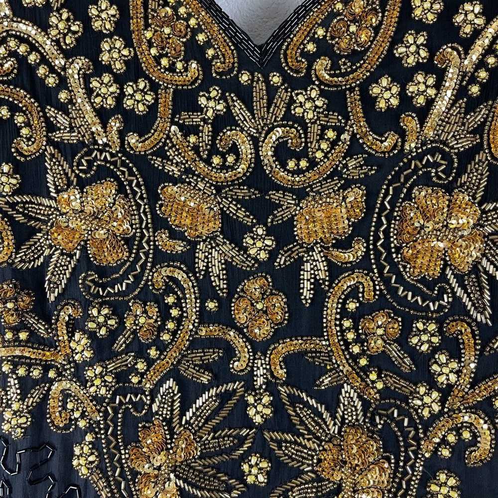 VTG Scala Silk Dress Womens Small Black Gold Bead… - image 4