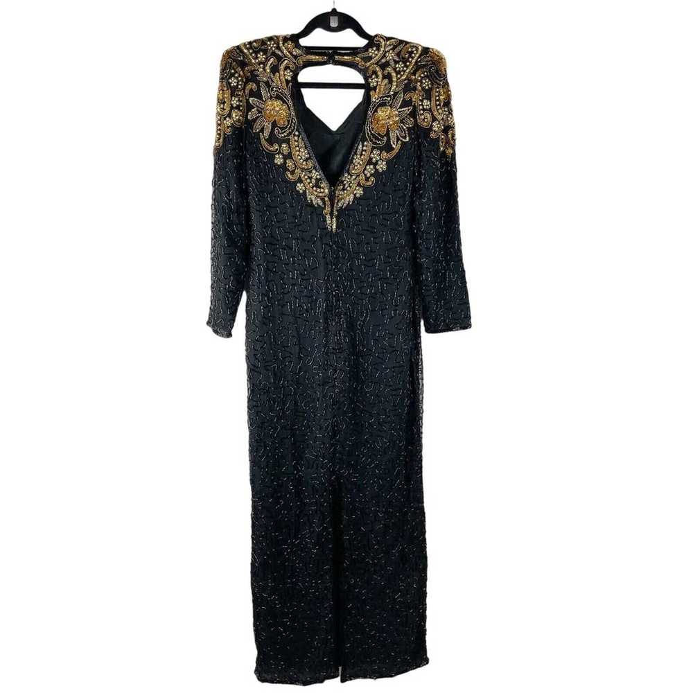 VTG Scala Silk Dress Womens Small Black Gold Bead… - image 5