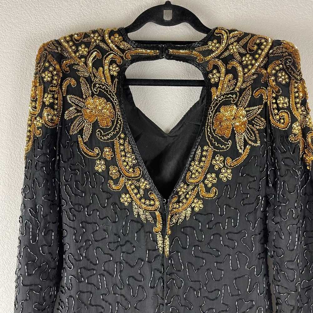 VTG Scala Silk Dress Womens Small Black Gold Bead… - image 6