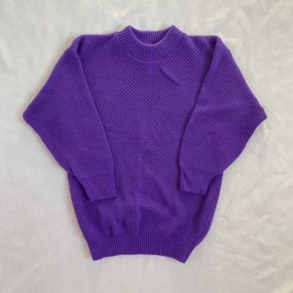 Vintage bright purple heart sweater - image 1