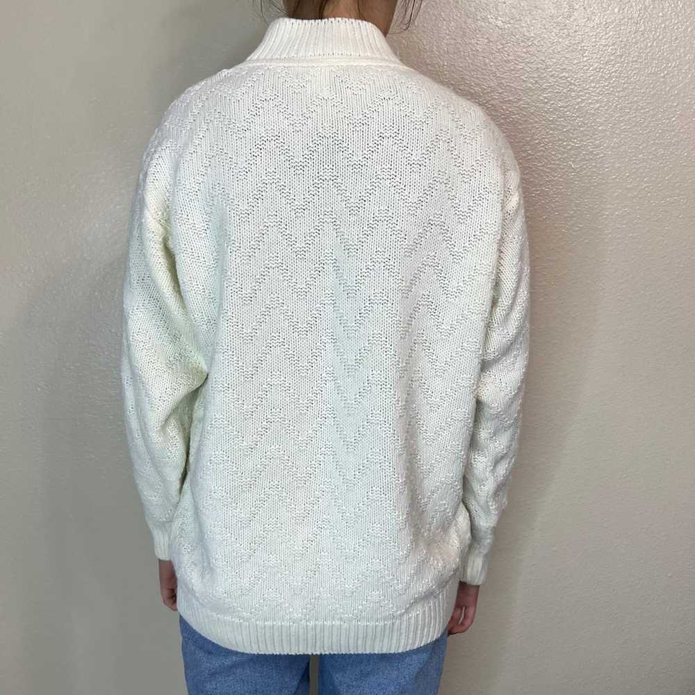 Cable Knit Sweater Womens Small Cream White Vinta… - image 2