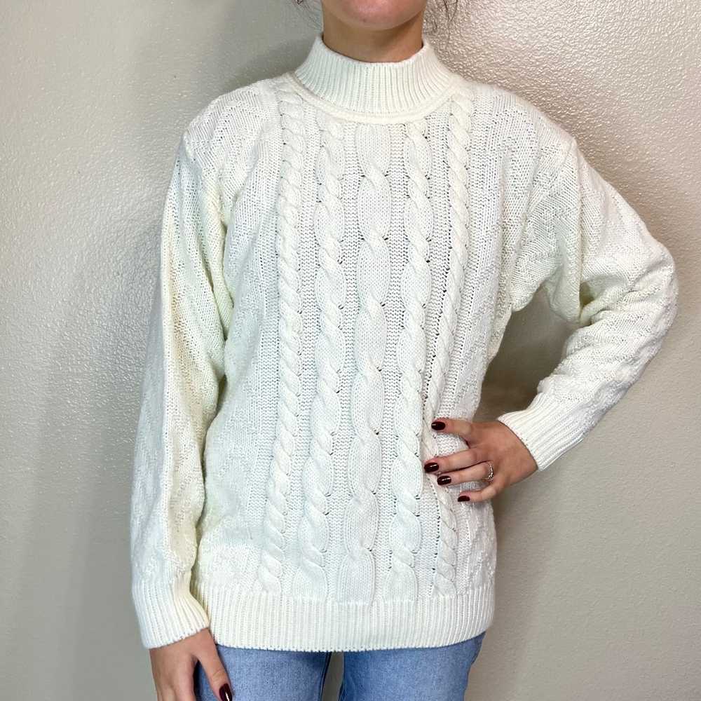 Cable Knit Sweater Womens Small Cream White Vinta… - image 7