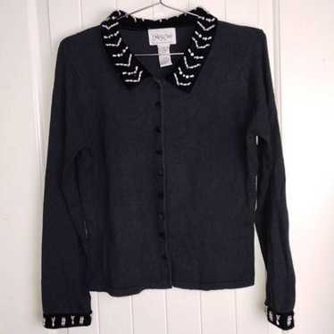 Vintage Womens Cardigan Sweater Sz Small Black Vel