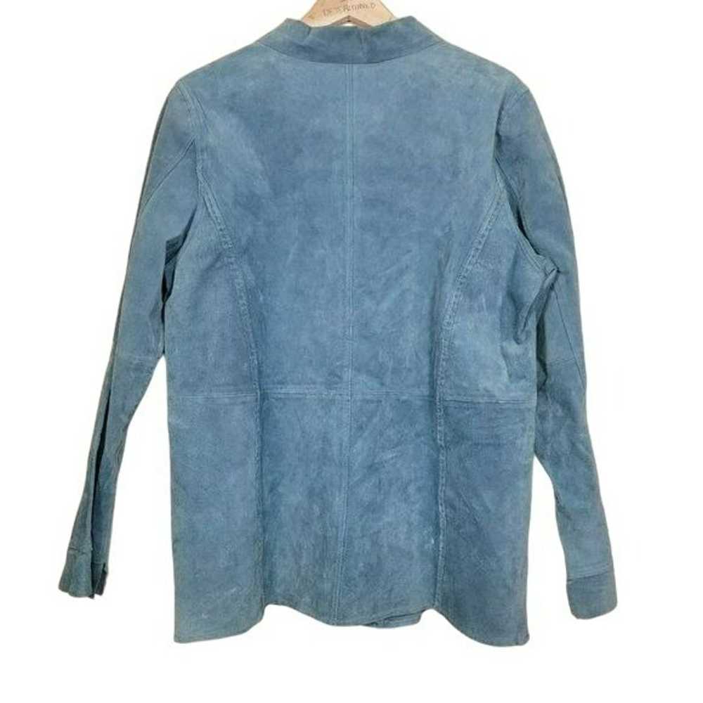 Vintage Leather Suede Blue Long Blazer Jacket - image 2