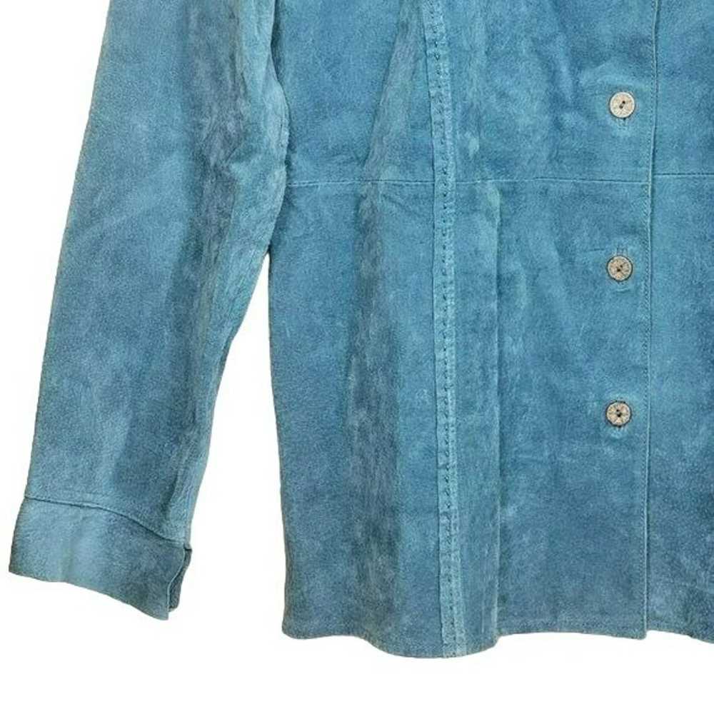 Vintage Leather Suede Blue Long Blazer Jacket - image 3