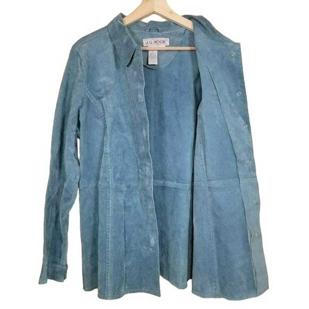 Vintage Leather Suede Blue Long Blazer Jacket - image 4