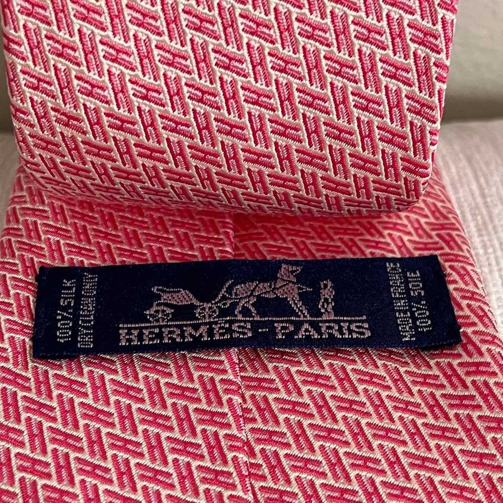 Vintage Hermes Pink silk necktie made in France - image 12