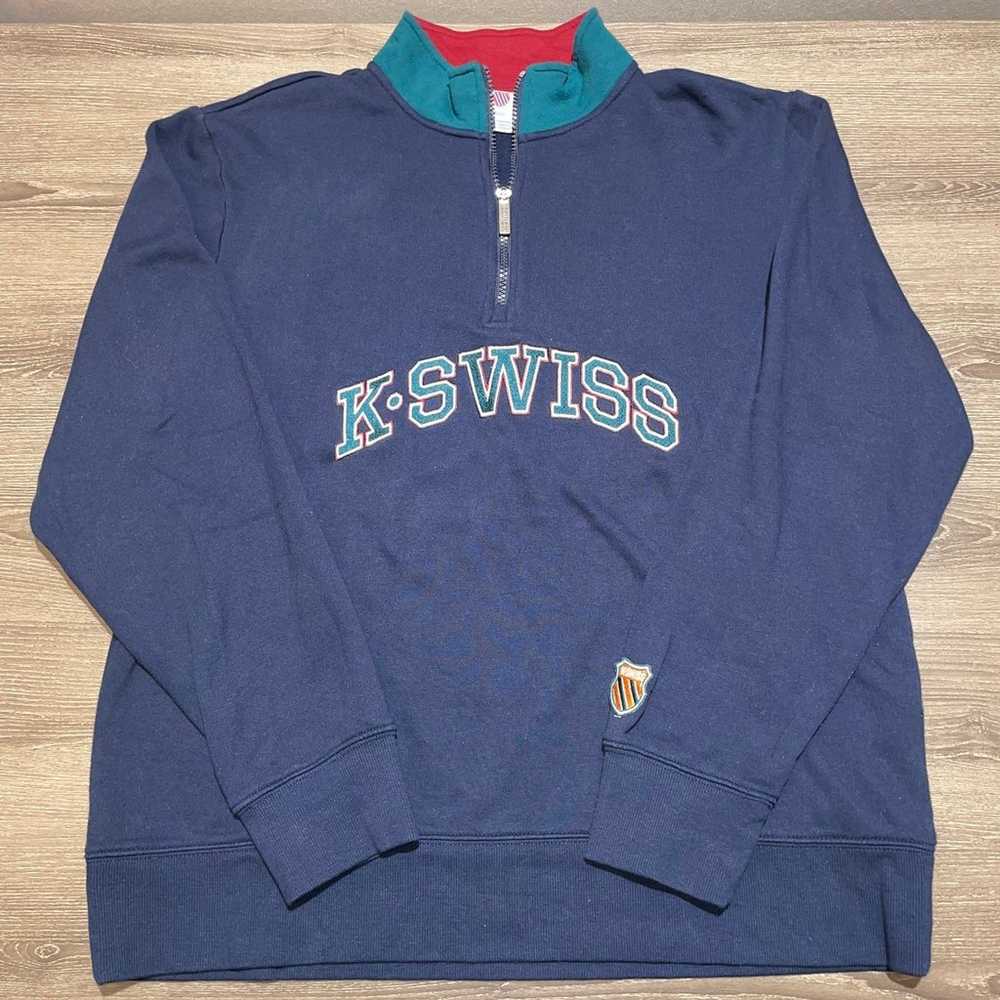 VINTAGE K-SWISS Blue 1/4 Zip Green Embroidered Lo… - image 1