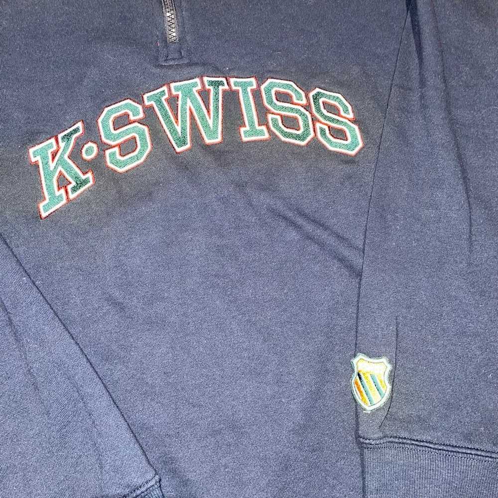 VINTAGE K-SWISS Blue 1/4 Zip Green Embroidered Lo… - image 2