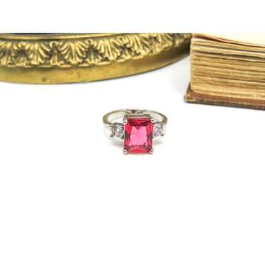 Designer Silver Plate Pink Tourmaline Ring Size 7.