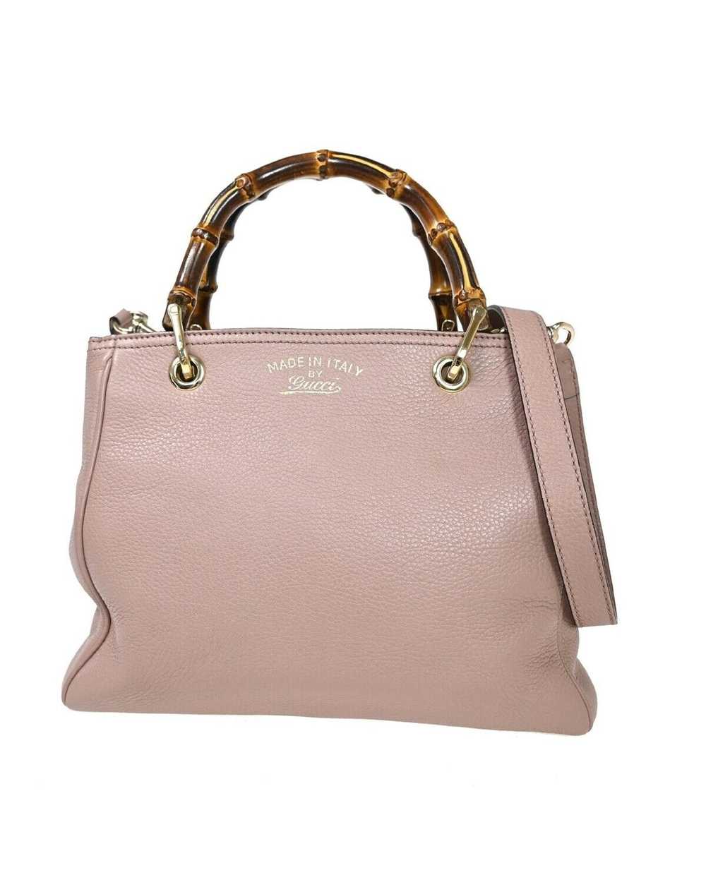Gucci Luxury Pink Leather Handbag with Bamboo Han… - image 1