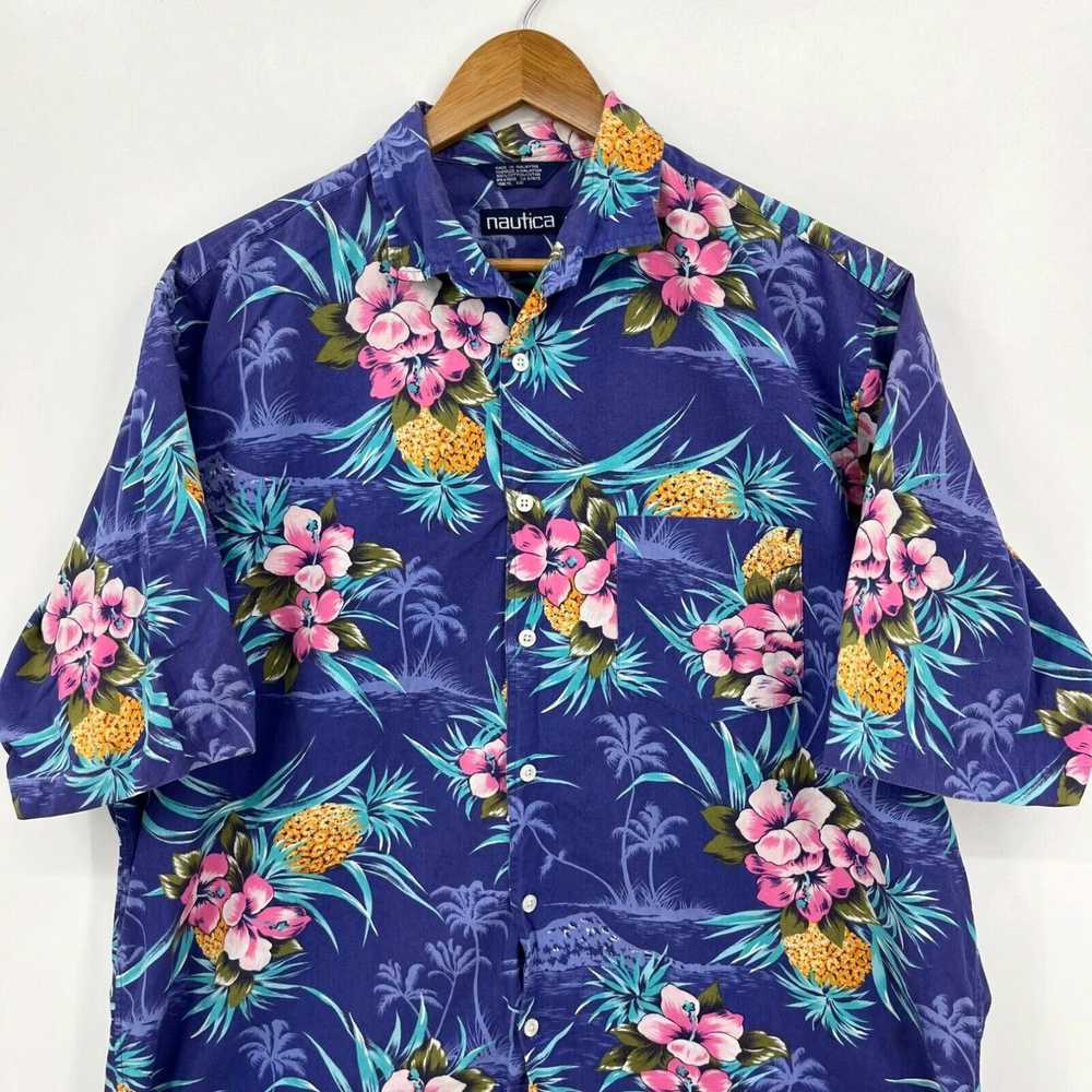 Nautica Nautica Hawaiian Shirt Men's L Purple Flo… - image 2
