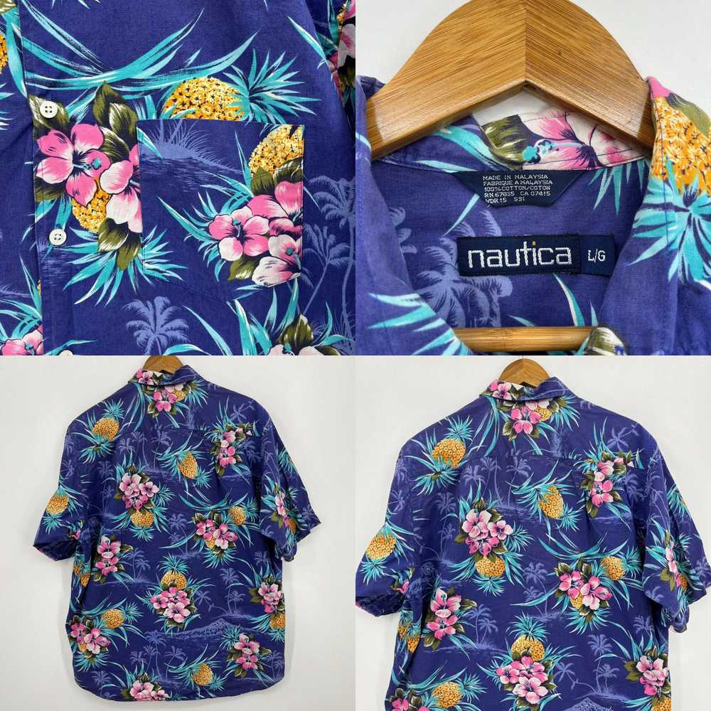 Nautica Nautica Hawaiian Shirt Men's L Purple Flo… - image 4