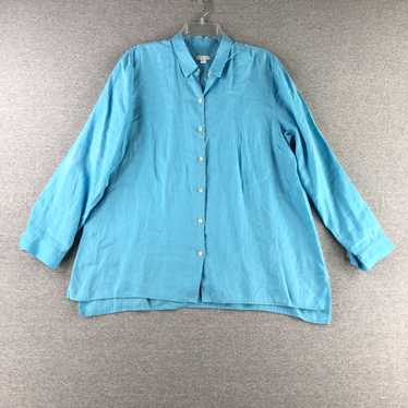 Vintage J Jill Shirt Womens Large Love Linen Blue… - image 1