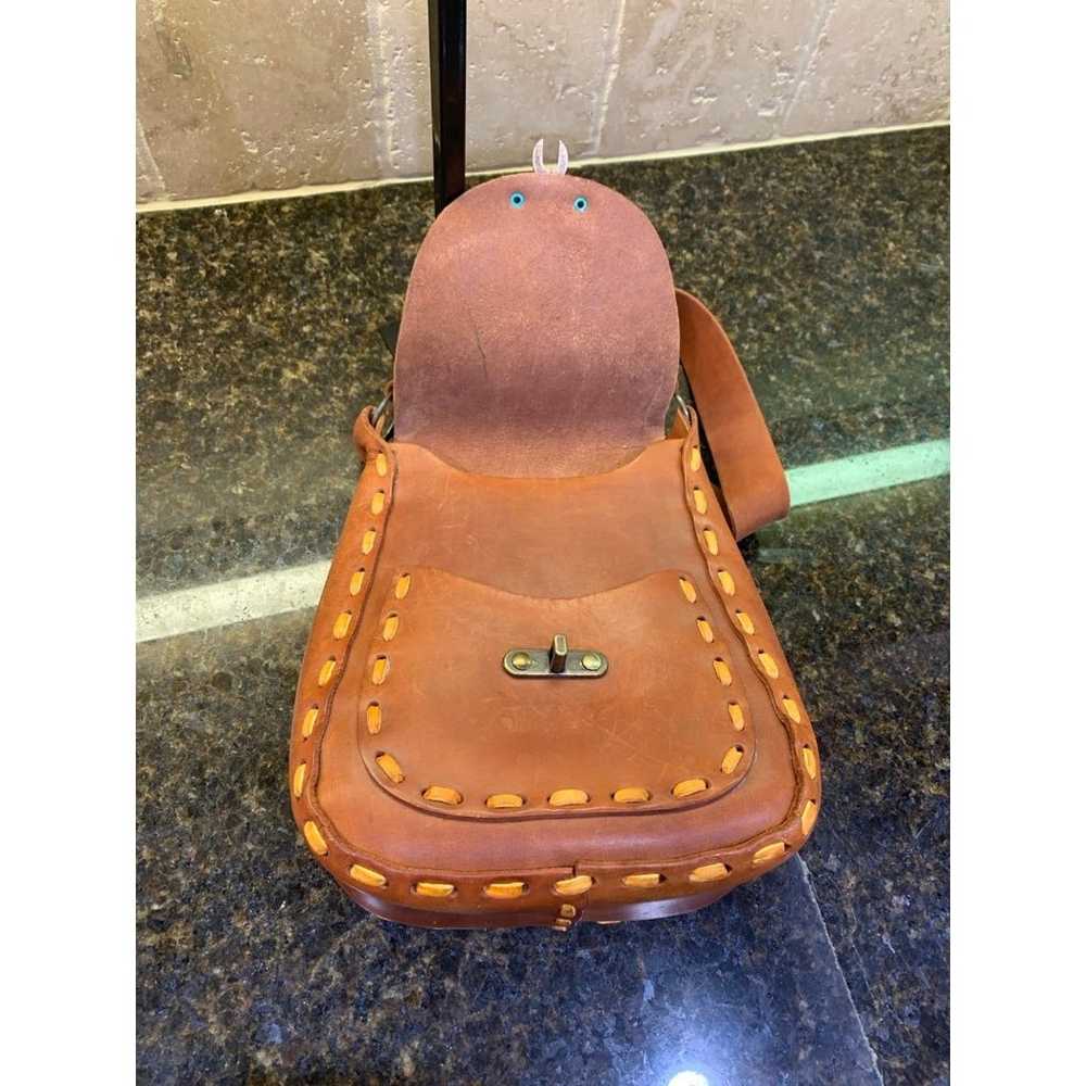 Vintage Handmade Leather Saddle Bag Purse with He… - image 11