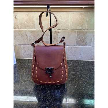 Vintage Handmade Leather Saddle Bag Purse with He… - image 1