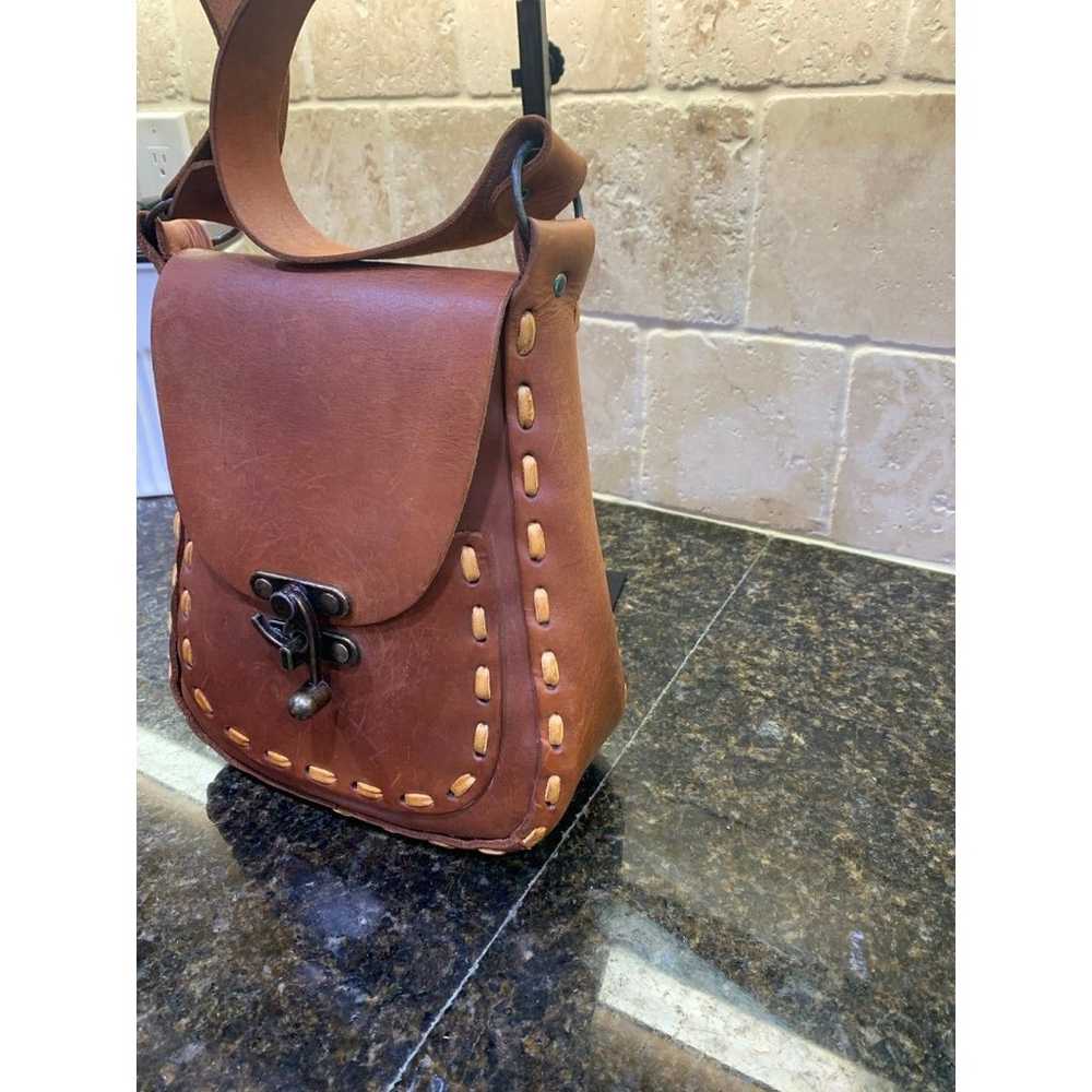 Vintage Handmade Leather Saddle Bag Purse with He… - image 2