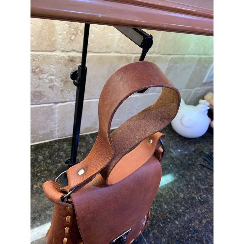 Vintage Handmade Leather Saddle Bag Purse with He… - image 4