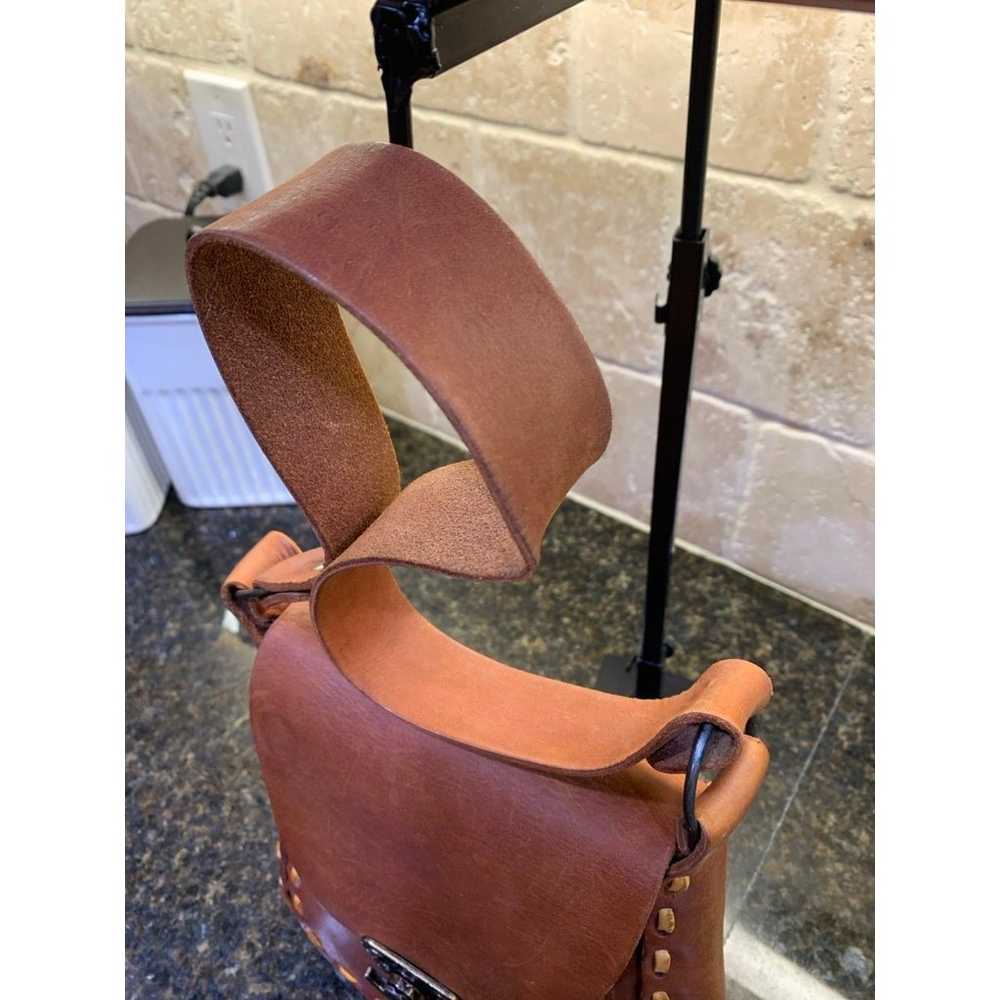 Vintage Handmade Leather Saddle Bag Purse with He… - image 5