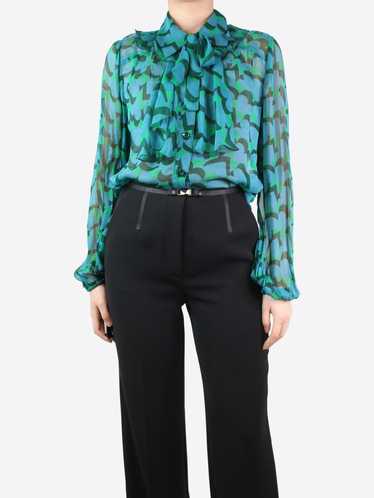 Anna Sui Green sheer ruffled printed blouse - siz… - image 1