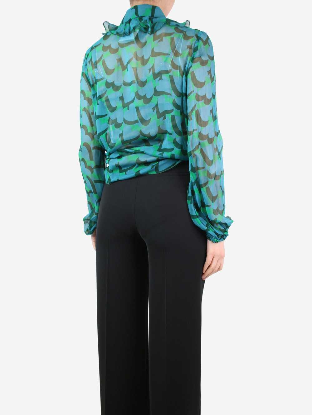Anna Sui Green sheer ruffled printed blouse - siz… - image 2