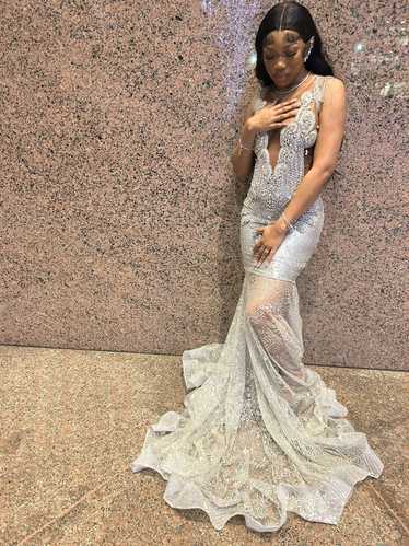 Designer Custom Silver Prom Dress