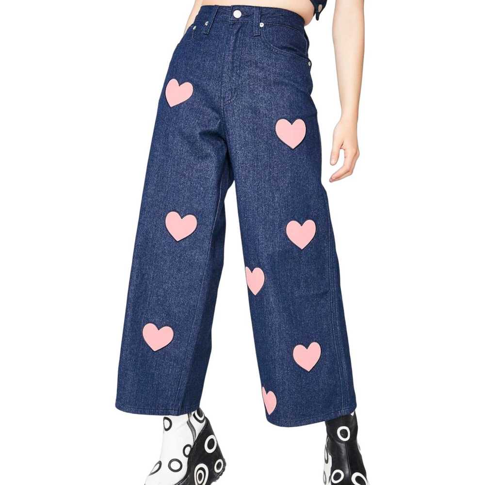 Lazy Oaf LAZY OAF Pink Hearts Cut out Denim Jeans… - image 1