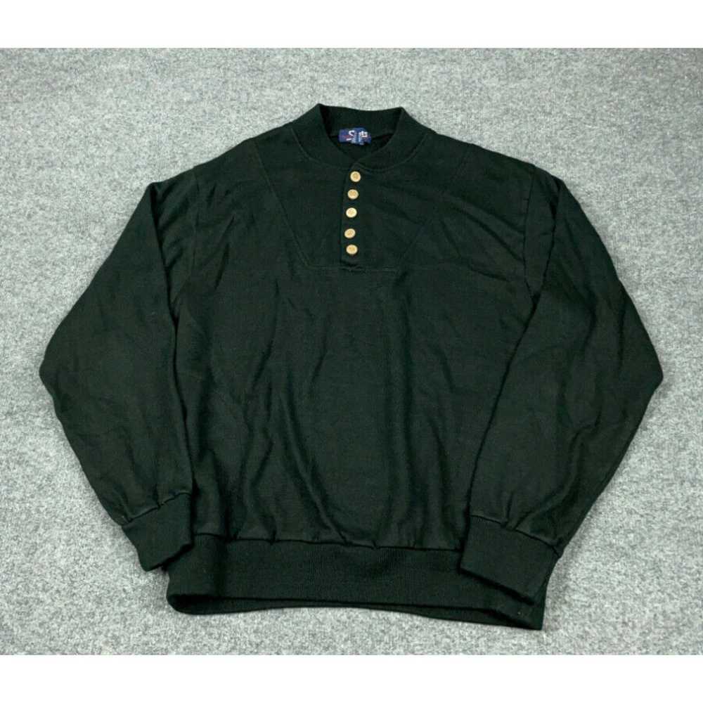 Henleys VTG 90s Black Henley Sweater Adult 2XL Li… - image 1