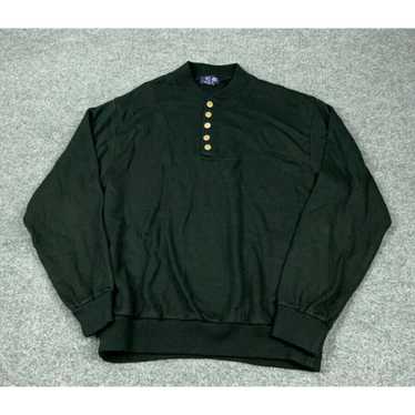 Henleys VTG 90s Black Henley Sweater Adult 2XL Li… - image 1