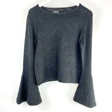 CO Co PF/15 Grey Cropped Bell-Sleeve Wool Pullover