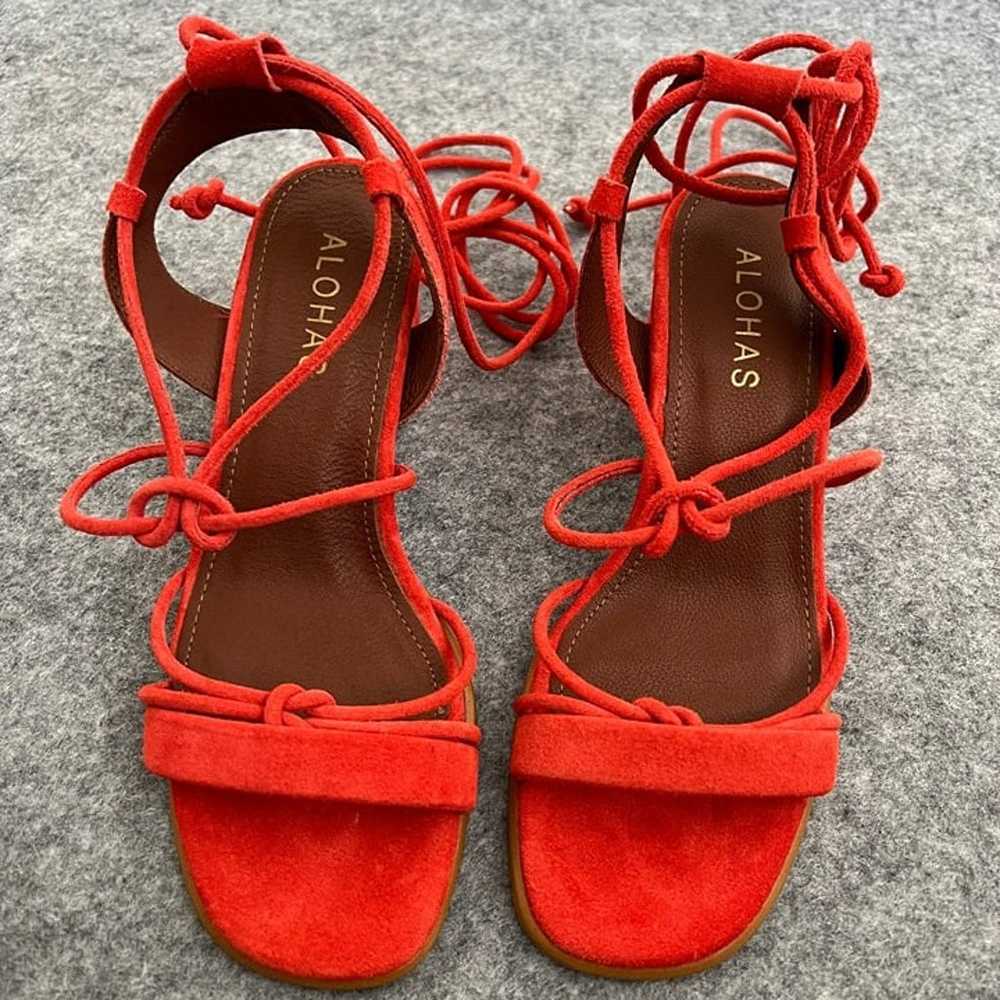 Alohas Sophie Orange Suede Lace-Up Sandals with B… - image 2