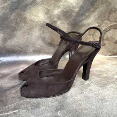Y2K Balenciaga brown suede peep toe high heels ni… - image 1