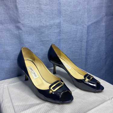 Jimmy Choo black patent open toe pump