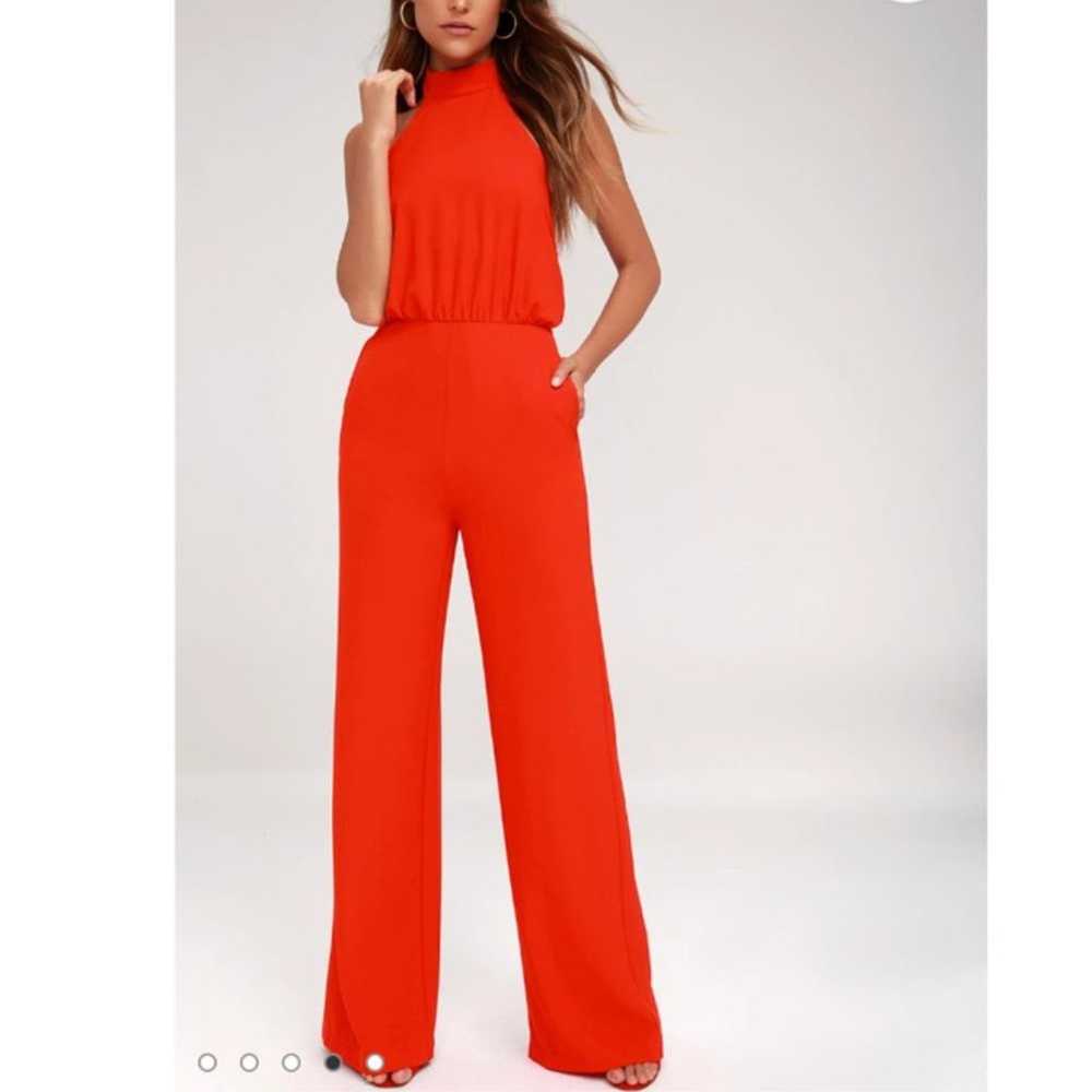 Lulus Moment for Life Red Halter Wide Leg Jumpsui… - image 1