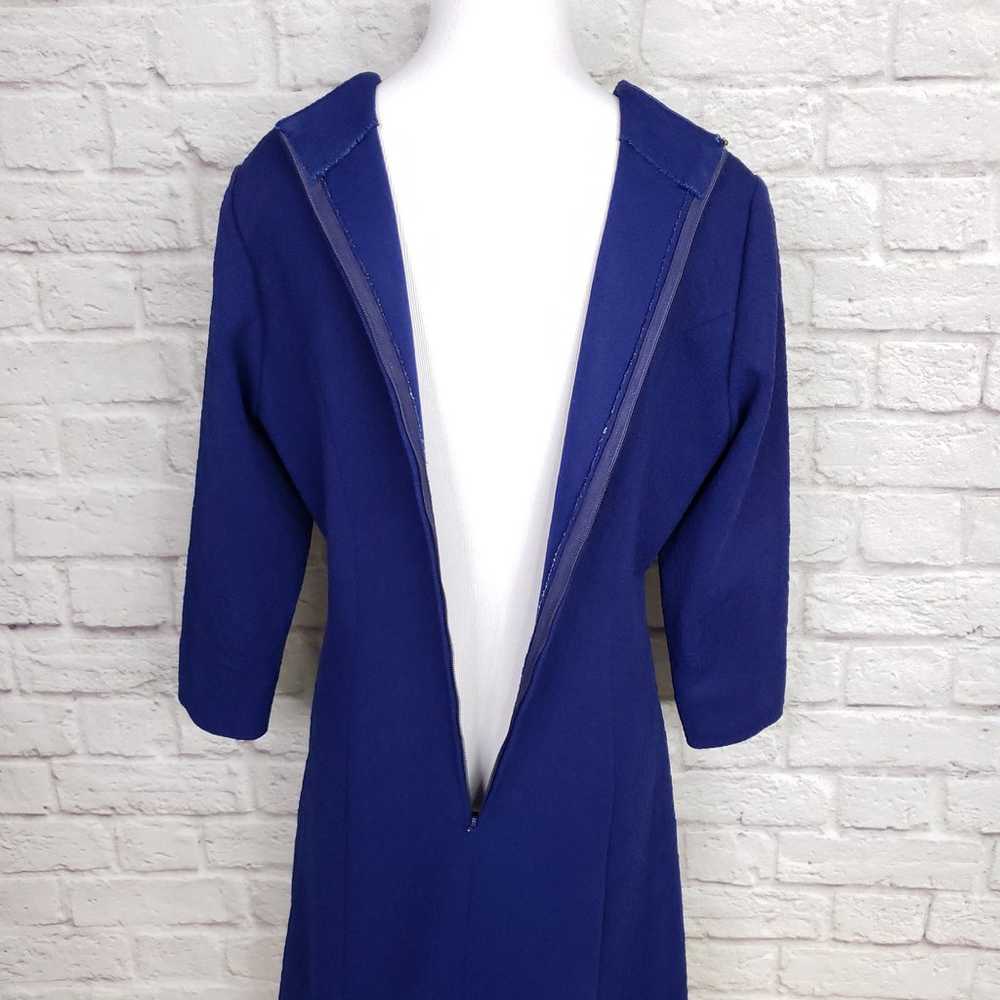 Vintage 70s Blue Textured Floral Fit Flare Dress … - image 11