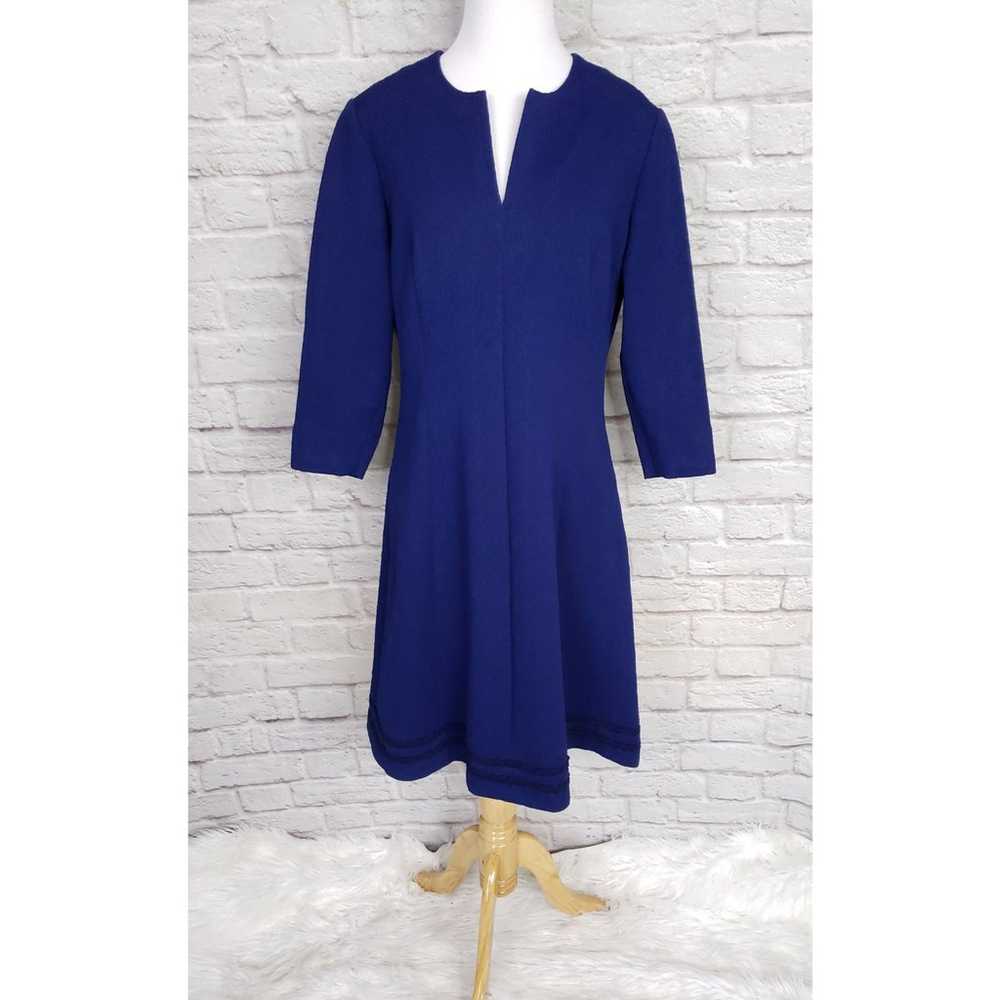 Vintage 70s Blue Textured Floral Fit Flare Dress … - image 1