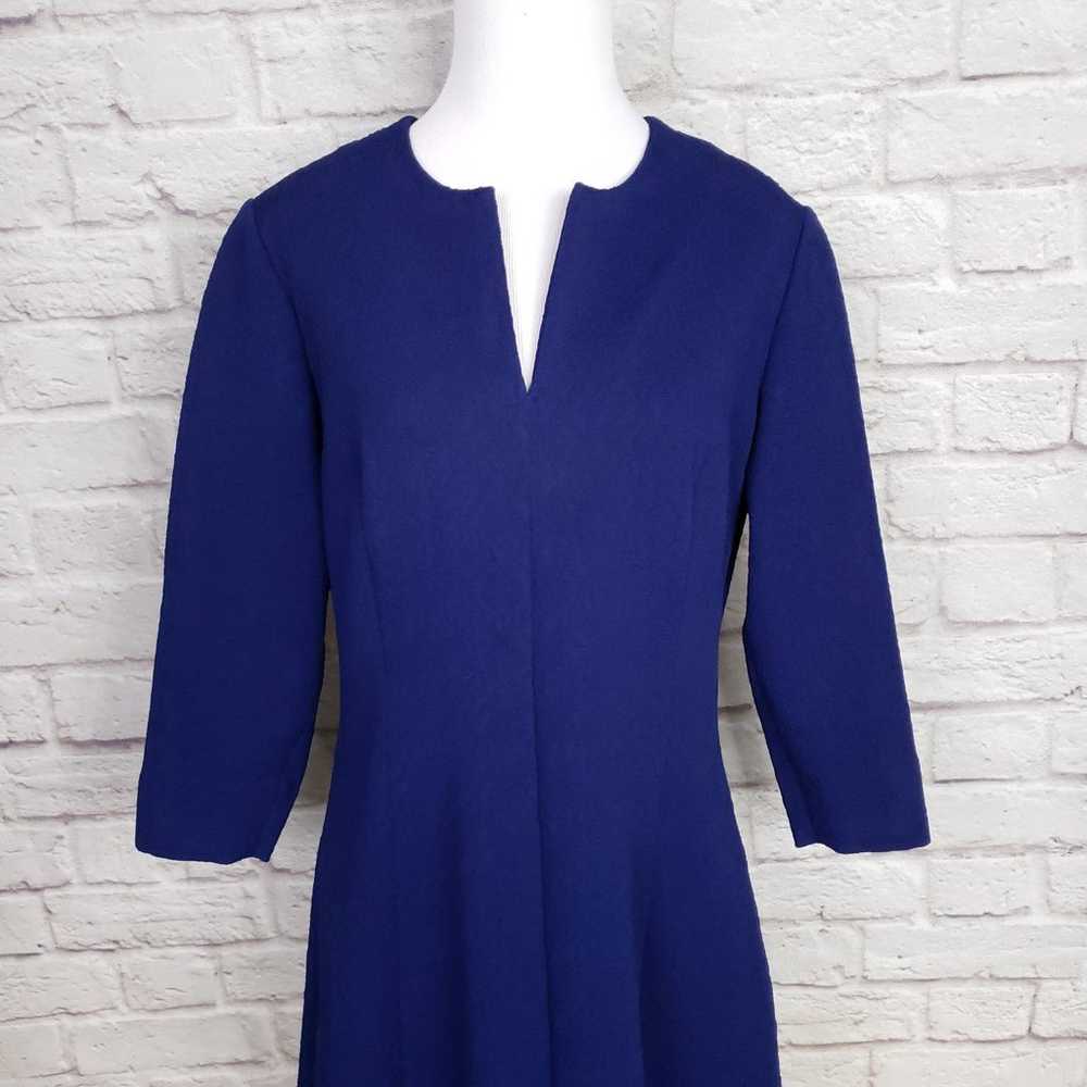 Vintage 70s Blue Textured Floral Fit Flare Dress … - image 2