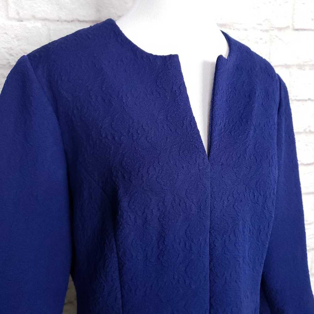 Vintage 70s Blue Textured Floral Fit Flare Dress … - image 3